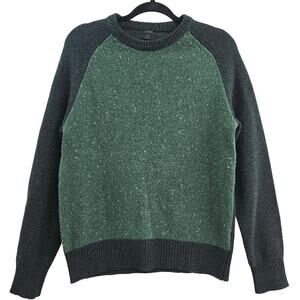 J.Crew Men’s Wool Raglan Sweater Green Gray S Crewneck Pullover Classic Casual